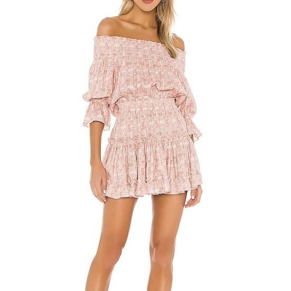 MISA Los Angeles Darla Off Shoulder Mini Dress Pink Floral Size Medium